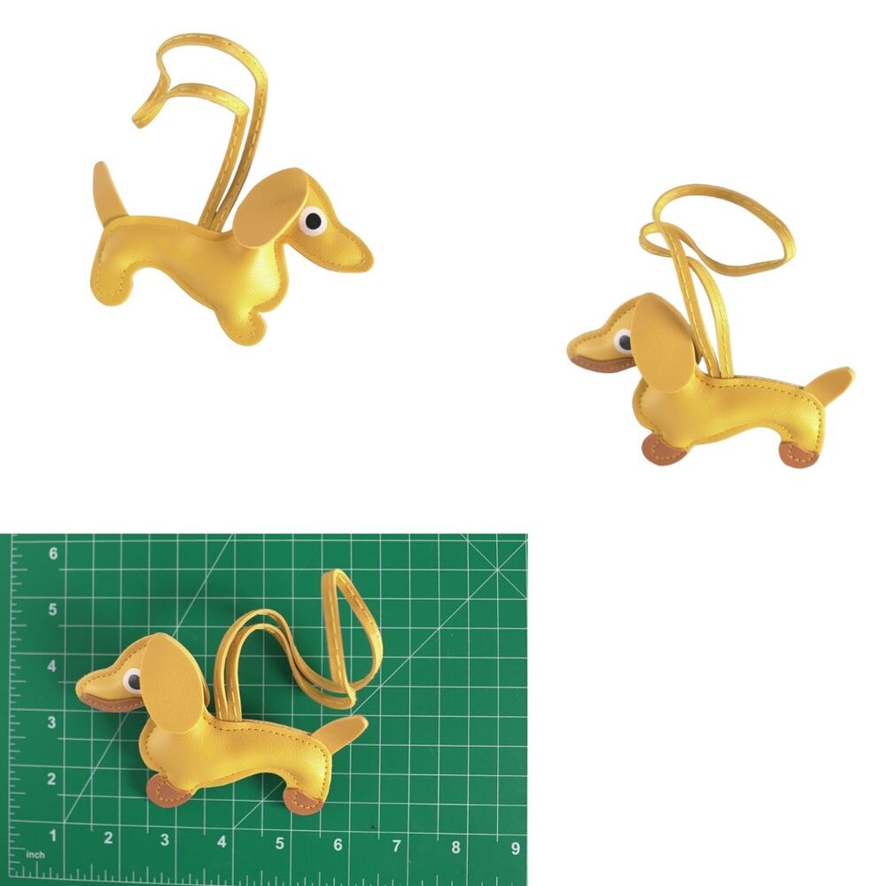 Dachshund Bag Charm Keychain Faux Leather Dog Mom Y2K Cottagecore Yellow NWT - Picture 6 of 11